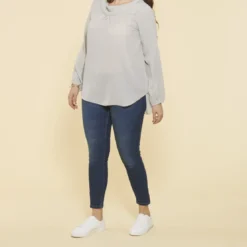 3 SUISSESBlouse col drapé devant et V dos avec dentelle manches longues grandes tailles femme - Gris Perle
