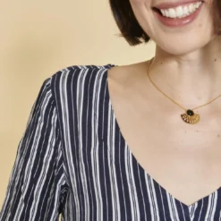3 SUISSESBlouse col V manches longues volant effet froncé femme - Bleu Marine en viscose