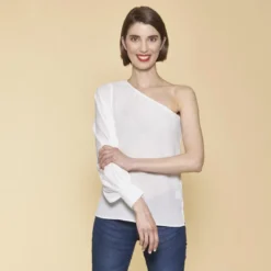 3 SUISSESBlouse encolure asymétrique une manche femme - Blanc en laine