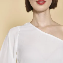 3 SUISSESBlouse encolure asymétrique une manche femme - Blanc en laine