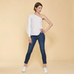 3 SUISSESBlouse encolure asymétrique une manche femme - Blanc en laine