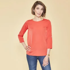 3 SUISSESBlouse fendue manches 3/4 ajustables femme orange