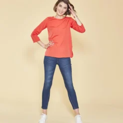 3 SUISSESBlouse fendue manches 3/4 ajustables femme orange