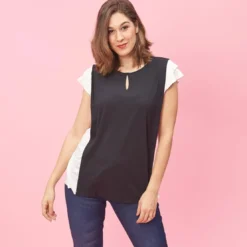 3 SUISSESBlouse fendue volants aux manches courtes femme - LOT noir