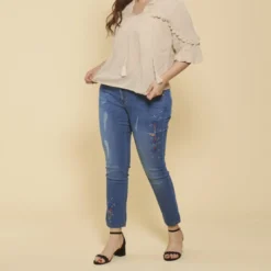 3 SUISSESBlouse manches 3/4 bouffantes et pompons femme - Beige Clair en viscose
