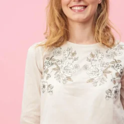 3 SUISSESBlouse manches longues détails broderie et bas volanté 3 Suisses femme - Beige en coton