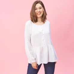 3 SUISSESBlouse manches longues et bas effet froncé femme - Blanc