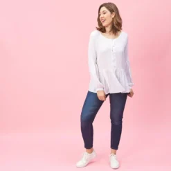 3 SUISSESBlouse manches longues et bas effet froncé femme - Blanc