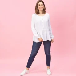 3 SUISSESBlouse manches longues et bas effet froncé femme - Blanc