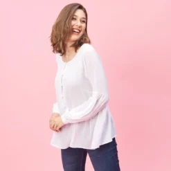 3 SUISSESBlouse manches longues et bas effet froncé femme - Blanc