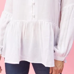 3 SUISSESBlouse manches longues et bas effet froncé femme - Blanc