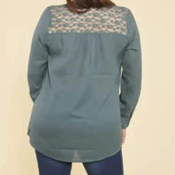 3 SUISSESBlouse manches longues col V et poignets avec dentelle grandes tailles femme - Vert Bouteille