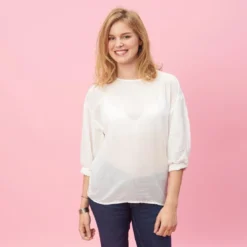 3 SUISSESBlouse manches longues élastiquées femme - Rose blanc en coton