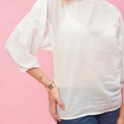 3 SUISSESBlouse manches longues élastiquées femme - Rose blanc en coton
