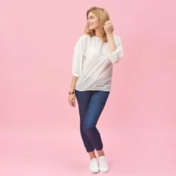 3 SUISSESBlouse manches longues élastiquées femme - Rose blanc en coton