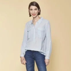 3 SUISSESBlouse manches longues ajustables femme - Bleu Ciel