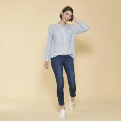 3 SUISSESBlouse manches longues ajustables femme - Bleu Ciel