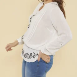 3 SUISSESBlouse manches longues dentelle et broderie femme - écru blanc en viscose