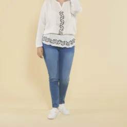 3 SUISSESBlouse manches longues dentelle et broderie femme - écru blanc en viscose