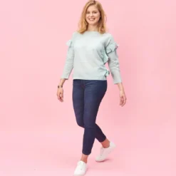 3 SUISSESBlouse manches longues et volants femme - Vert en coton
