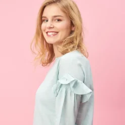 3 SUISSESBlouse manches longues et volants femme - Vert en coton