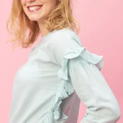 3 SUISSESBlouse manches longues et volants femme - Vert en coton