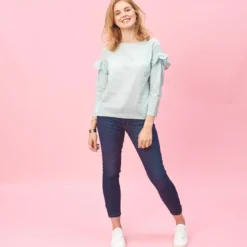 3 SUISSESBlouse manches longues et volants femme - Vert en coton