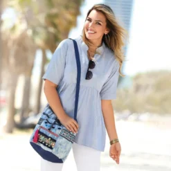 3 SUISSESBlouse rayée manches courtes col mao femme - Autres