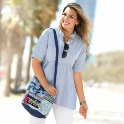 3 SUISSESBlouse rayée manches courtes col mao femme - Autres