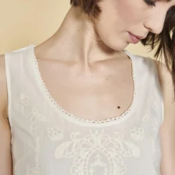 3 SUISSESBlouse sans manche col rond femme - Blanc en coton