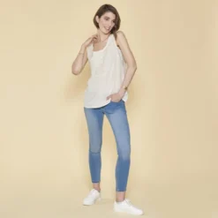 3 SUISSESBlouse sans manche col rond femme - Blanc en coton
