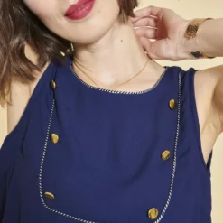 3 SUISSESBlouse Sans Manche Rubans Et B bleu en coton