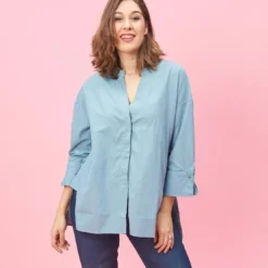 3 SUISSESBlouse unie asymétrique fendue manches 3/4 femme - Bleu Ciel