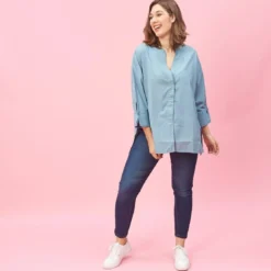 3 SUISSESBlouse unie asymétrique fendue manches 3/4 femme - Bleu Ciel
