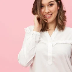 3 SUISSESBlouse volants manches longues asymétrique femme - Blanc
