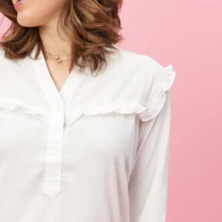3 SUISSESBlouse volants manches longues asymétrique femme - Blanc
