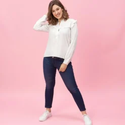 3 SUISSESBlouse volants manches longues asymétrique femme - Blanc