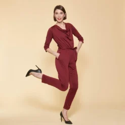 3 SUISSESCombinaison manches 3/4 taille élastique dos en V femme - Rouge Grenat