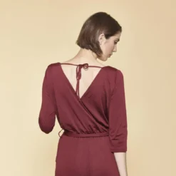 3 SUISSESCombinaison manches 3/4 taille élastique dos en V femme - Rouge Grenat