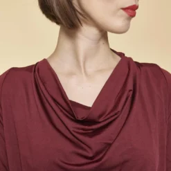 3 SUISSESCombinaison manches 3/4 taille élastique dos en V femme - Rouge Grenat