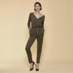 3 SUISSESCombinaison manches 3/4 taille élastique dos en V femme - kaki foncé
