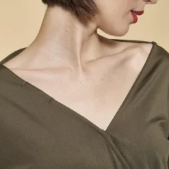 3 SUISSESCombinaison manches 3/4 taille élastique dos en V femme - kaki foncé