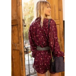 3 SUISSESCombishort imprimé manches longues femme - imprimé prune violet