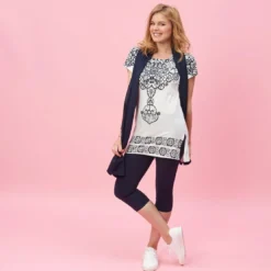 3 SUISSESEnsemble tee-shirt, legging et foulard femme - Bleu en coton