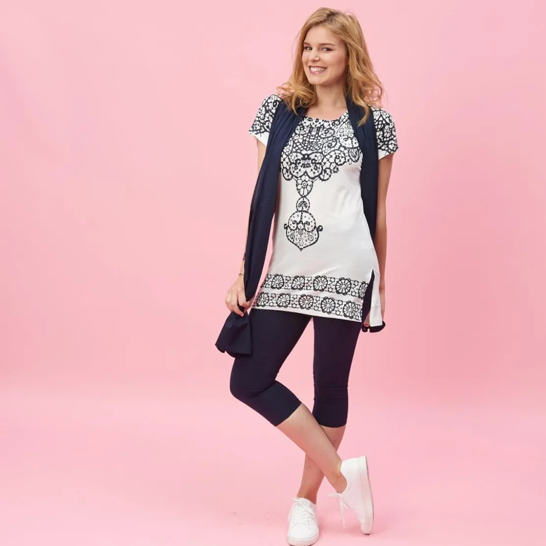 3 SUISSESEnsemble tee-shirt, legging et foulard femme - Bleu en coton