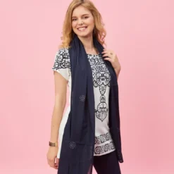 3 SUISSESEnsemble tee-shirt, legging et foulard femme - Bleu en coton