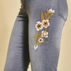 3 SUISSESJean skinny avec broderie et déchirures femme - gris foncé en coton