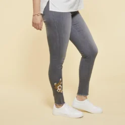 3 SUISSESJean skinny avec broderie et déchirures femme - gris foncé en coton