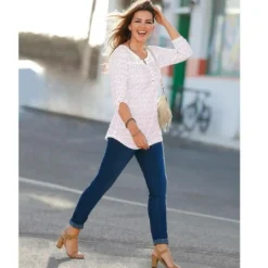 3 SUISSESJean taille élastique plane grandes tailles femme - Denim Foncé bleu