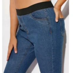 3 SUISSESJean taille élastique plane grandes tailles femme - Denim Foncé bleu
